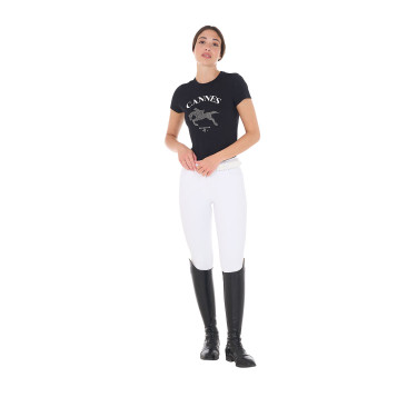 Dames T-shirt Equestro Cannes katoen met strass, korte mouwen Zwart