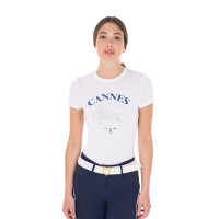 Dames T-shirt Equestro Cannes katoen met strass, korte mouwen Wit