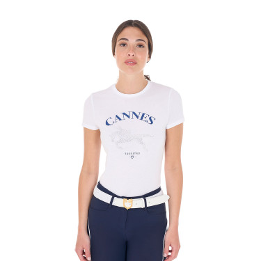 Dames T-shirt Equestro Cannes katoen met strass, korte mouwen Wit