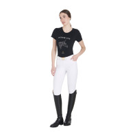 Dames T-shirt Equestro slim fit Horse Life met strass, korte mouwen Zwart