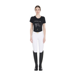 Dames T-shirt Equestro slim fit Horse Life met strass, korte mouwen Zwart