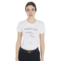 Dames T-shirt Equestro slim fit Horse Life met strass, korte mouwen Wit Dames T-shirt Equestro slim fit Horse Life met strass, korte mouwen Wit