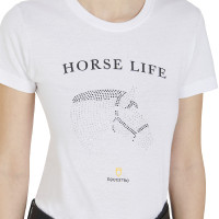 Dames T-shirt Equestro slim fit Horse Life met strass, korte mouwen Wit Dames T-shirt Equestro slim fit Horse Life met strass, korte mouwen Wit