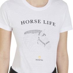 Dames T-shirt Equestro slim fit Horse Life met strass, korte mouwen Wit