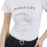 Dames T-shirt Equestro slim fit Horse Life met strass, korte mouwen Wit Dames T-shirt Equestro slim fit Horse Life met strass, korte mouwen Wit