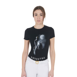 Dames-T-shirt Equestro slim-fit met Moonlight-print, korte mouwen Zwart