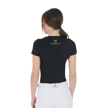 Dames-T-shirt Equestro slim-fit met Moonlight-print, korte mouwen Zwart