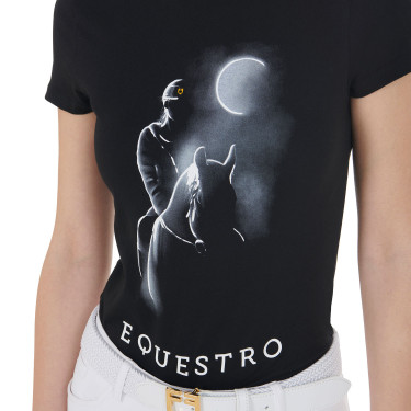Dames-T-shirt Equestro slim-fit met Moonlight-print, korte mouwen Zwart
