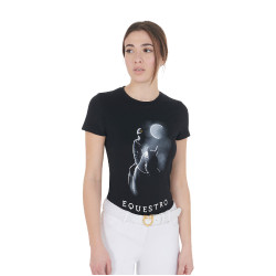 Dames-T-shirt Equestro slim-fit met Moonlight-print, korte mouwen Zwart