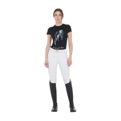 Dames-T-shirt Equestro slim-fit met Moonlight-print, korte mouwen Zwart