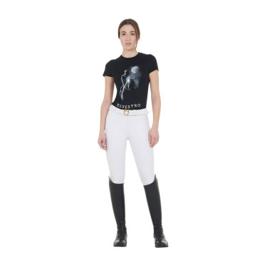 Dames-T-shirt Equestro slim-fit met Moonlight-print, korte mouwen Zwart
