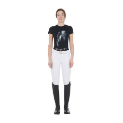 Dames-T-shirt Equestro slim-fit met Moonlight-print, korte mouwen Zwart