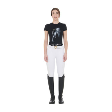 Dames-T-shirt Equestro slim-fit met Moonlight-print, korte mouwen Zwart