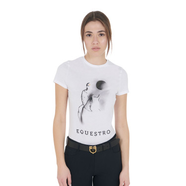 Dames-T-shirt Equestro slim-fit met Moonlight-print, korte mouwen Wit