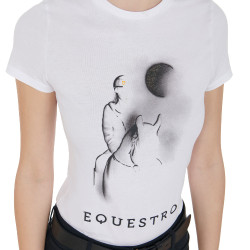 Dames-T-shirt Equestro slim-fit met Moonlight-print, korte mouwen Wit