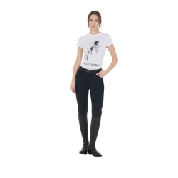 Dames-T-shirt Equestro slim-fit met Moonlight-print, korte mouwen Wit