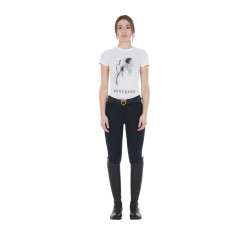 Dames-T-shirt Equestro slim-fit met Moonlight-print, korte mouwen Wit