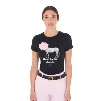 Dames T-shirt Equestro Head In The Clouds van katoen met korte mouwen Zwart