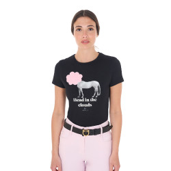 Dames T-shirt Equestro Head In The Clouds van katoen met korte mouwen Zwart