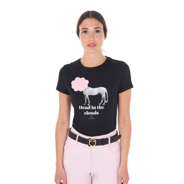 Dames T-shirt Equestro Head In The Clouds van katoen met korte mouwen Zwart