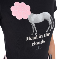 Dames T-shirt Equestro Head In The Clouds van katoen met korte mouwen Zwart