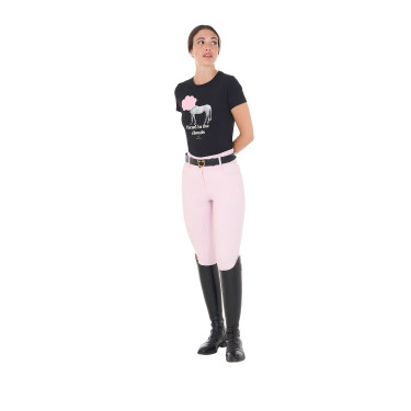 Dames T-shirt Equestro Head In The Clouds van katoen met korte mouwen Zwart