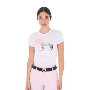 Dames T-shirt Equestro Head In The Clouds van katoen met korte mouwen Wit