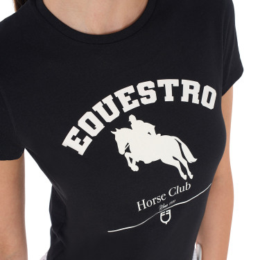 Dames T-shirt Equestro Jumping Horse Club katoen korte mouwen Zwart