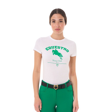 Dames T-shirt Equestro Jumping Horse Club katoen korte mouwen Wit