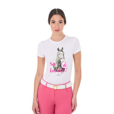 Dames T-shirt Equestro So Lovely van katoen met korte mouwen Wit