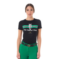 Dames T-shirt Equestro Stripe Horse Club katoen met korte mouwen Zwart