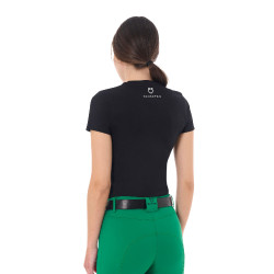 Dames T-shirt Equestro Stripe Horse Club katoen met korte mouwen Zwart