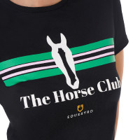 Dames T-shirt Equestro Stripe Horse Club katoen met korte mouwen Zwart
