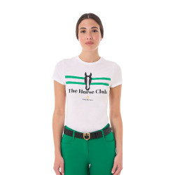 Dames T-shirt Equestro Stripe Horse Club katoen met korte mouwen Wit