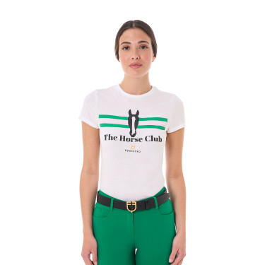 Dames T-shirt Equestro Stripe Horse Club katoen met korte mouwen Wit
