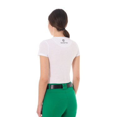 Dames T-shirt Equestro Stripe Horse Club katoen met korte mouwen Wit