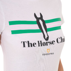 Dames T-shirt Equestro Stripe Horse Club katoen met korte mouwen Wit