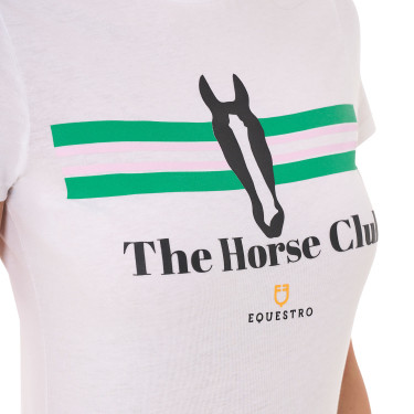 Dames T-shirt Equestro Stripe Horse Club katoen met korte mouwen Wit