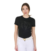Dames T-shirt Equestro Wild Flower van katoen met korte mouwen Zwart