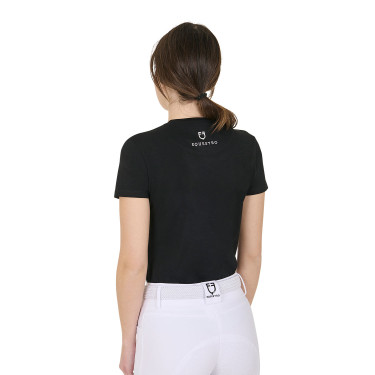 Dames T-shirt Equestro Wild Flower van katoen met korte mouwen Zwart
