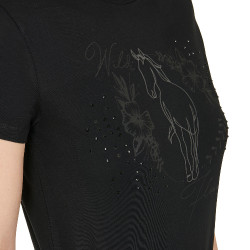 Dames T-shirt Equestro Wild Flower van katoen met korte mouwen Zwart