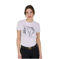 Dames T-shirt Equestro Wild Flower van katoen met korte mouwen Wit