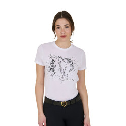 Dames T-shirt Equestro Wild Flower van katoen met korte mouwen Wit Dames T-shirt Equestro Wild Flower van katoen met korte mouwen Wit