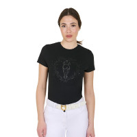 Dames T-shirt Equestro Wild Heart van katoen met korte mouwen Zwart