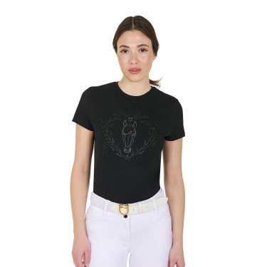 Dames T-shirt Equestro Wild Heart van katoen met korte mouwen Zwart