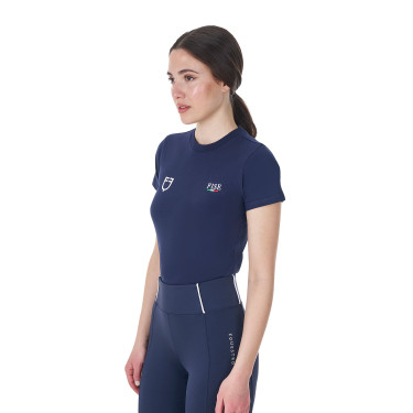 Dames T-shirt Equestro x FISE slim fit met korte mouwen Marineblazer Marineblauw