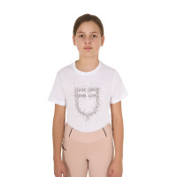 Meisjes T-shirt Equestro slim-fit met roze glitterlogo, korte mouwen Wit