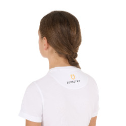 Meisjes T-shirt Equestro slim-fit met roze glitterlogo, korte mouwen Wit