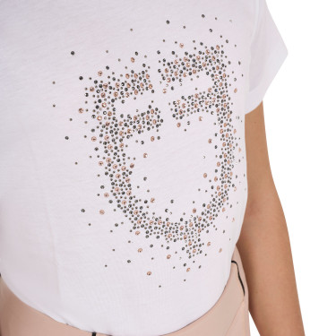 Meisjes T-shirt Equestro slim-fit met roze glitterlogo, korte mouwen Wit
