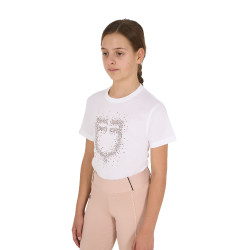 Meisjes T-shirt Equestro slim-fit met roze glitterlogo, korte mouwen Wit
